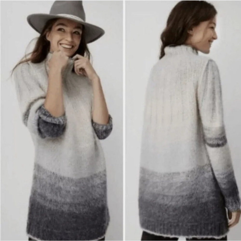 Anthropologie Perri Alpaca Wool Ombre Gray Cowl Neck Sweater